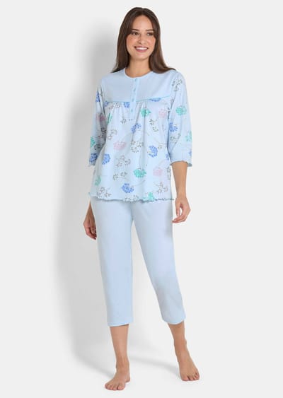 Pyjama van zachte katoenen jersey - lichtblauw / gebloemd - Gr. 18/19 van Goldner Fashion