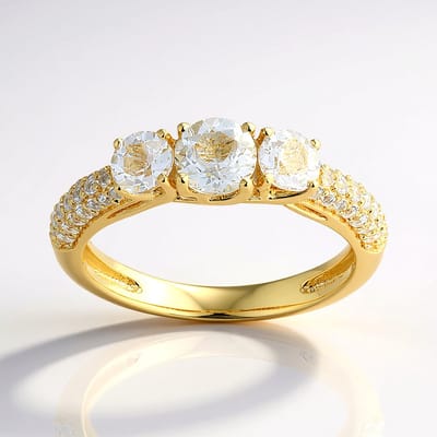 Cavill - Elegante Zilveren Ring - 925 Sterling Zilver - 18K Goud Verguld - Witte Topaas 1,16 ct - Braziliaanse Pavé Edelstenen - Ronde Topaas Sieraden