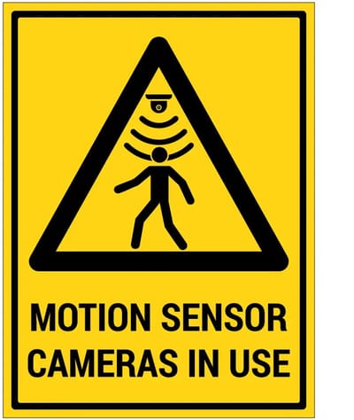 Motion sensor cameras in use bord met tekst | gecoat dibond materiaal | 20 x 15 cm