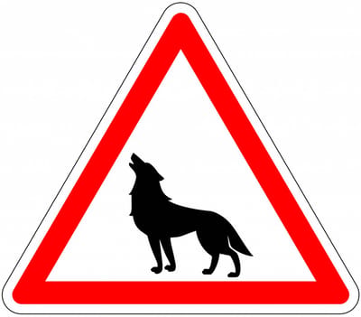 Pas op voor wolven bord, kunststof 200 mm