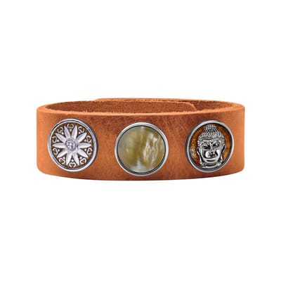 Quiges Dames Leren Armband Bruin met 3 Drukknopen Set 19.5 - 21.5cm - EBCMS321