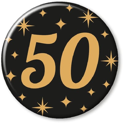BTH - Buttons - 50 Jaar - Goud-Zwart - Badge - Verjaardag - Decoratie - Versiering - 50 Jaar Abraham - 50 Jaar Sarah