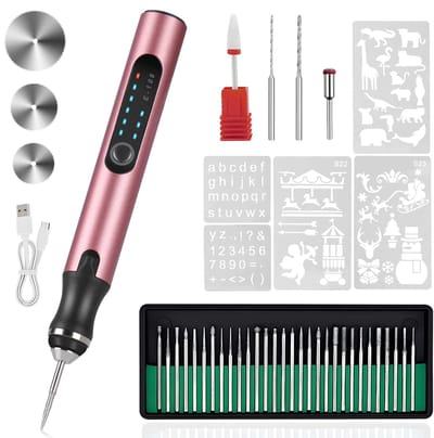 Elektrische graveerpen - Draadloze USB - graveerpen - Elektrische graveerpenset - 16 sjablonen - Multifunctionele graveerpen - Voor graveren in hout, metaal, steen, plastic en glas - Roségoud