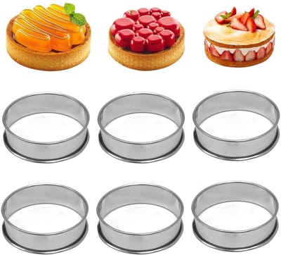 Dailygoods- Kookringen Set - 6 Stuks - Roestvrij Staal - Dubbelgerold - Antiaanbaklaag - Voor Taarten/Desserts - Bakringen