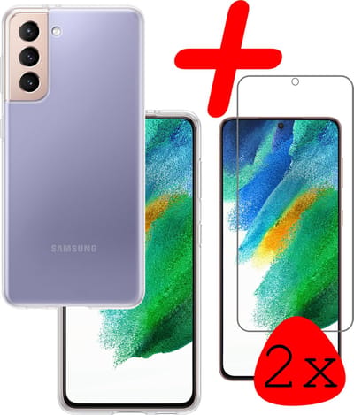 Hoesje Met 2x Screenprotector - Geschikt voor Samsung Galaxy S21 FE - Sterk & Shockproof - Back Cover - Siliconen Case - Telefoon Hoes - Transparant