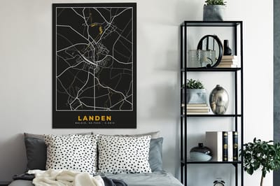 Canvas schilderij 90x140 cm - Wanddecoratie Landen - Plattegrond - Stadskaart - Goud - Kaart - Muurdecoratie woonkamer - Slaapkamer decoratie - Kamer accessoires - Schilderijen
