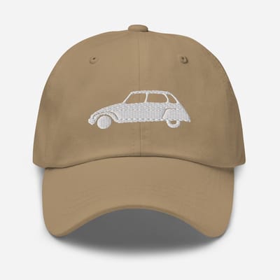 De2pktjes - Blanc Alaska geborduurde pet (voor en achter) Citroën Dyane - Kaki