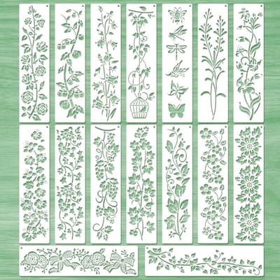 Dailygoods- Bloemenrandsjablonen 16 stuks - Herbruikbare Stencils - Schilderen op Muur/Hout/Canvas - Creatieve Decoratie - Veilig PET-Materiaal - Ideaal voor Doe-Het-Zelf Projecten