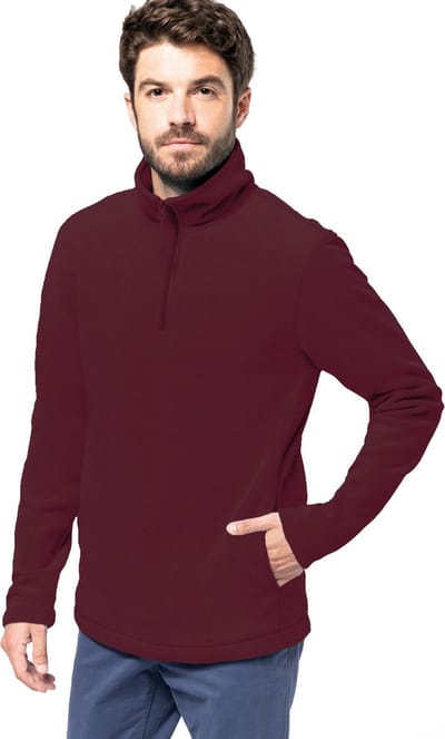 Kariban Fleece trui - bordeaux rood - halve ritskraag - warme winter sweater - heren - polyester M