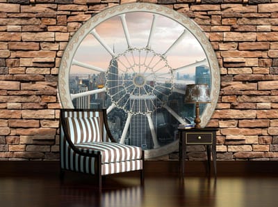 Stone Wall City New York Skyline Photo Wallcovering