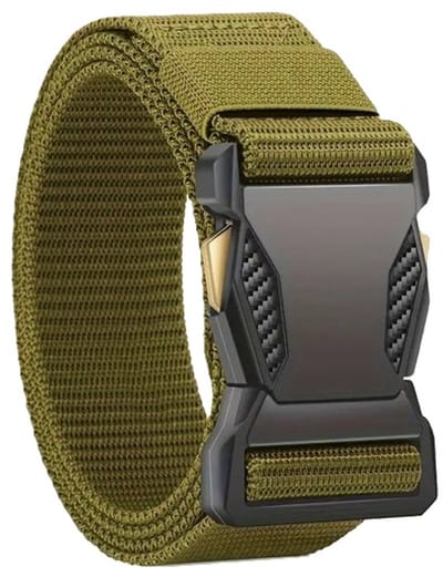 Tactische Canvas Belt I Militaire Broekriem I Veiligheidsriem I Snelle Sluiting & Ontgrendeling I Carbon & Gouden Details I Tot 120 Cm I Groen