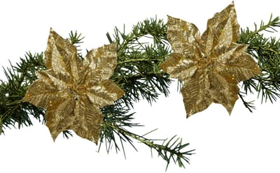 Kerstboomversiering Kerstster - 2x - 23 cm - goud glitter - op clip - ornament - ster