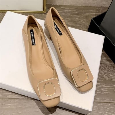 Koreaanse Versie Vierkante Neus Dikke Hak Enkelschoenen Dames Nieuwe Feeënstijl Hoge Hakken Dames Professioneel Werk Dames Schoenen 40 beige