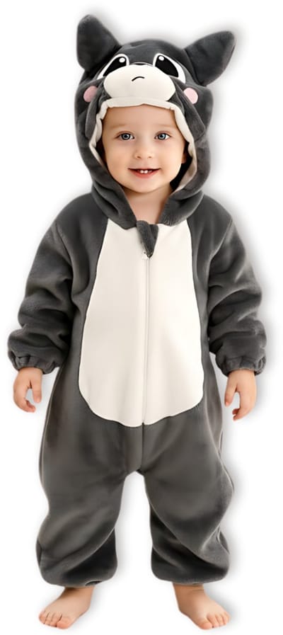 BoefieBoef Dieren Baby Onesie Peuter Pyjama Kinderen 6 maanden tot 2 jaar – Grijs Konijn – Verkleedkleding met Luierrits – Carnaval Dierenpak - Kraamcadeau Tip – Zacht Flanel - Romper - Boxpak - Jongen - Meisje - Kruippak - Winterpak - Rabbit