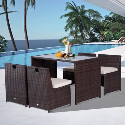 MODFU - Tuinmeubelset - Met Opbergruimte En Inklapbaar - Modern - Voor Binnen En Buiten - Polyrattan - Bruin - 5-Delig