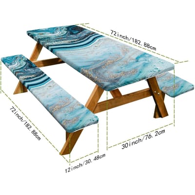 Picknicktafel en Stoelhoes Tuin Buiten Picknicktafel en Stoel Beschermhoes Driesets Picknicktafel Bank Elastische Stofhoes 76.2CM+182CM