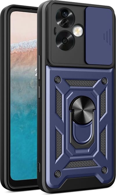 MobyDefend Hoesje - Geschikt voor Oppo A79 / OnePlus Nord N30 SE - Pantsercase Met Draaibare Ring - Blauw