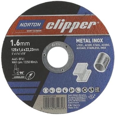 Trennschijf D125x1,6mm type 41 Metaal-Inox boring 22,23mm NORTON CLIPPER