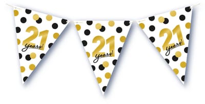 BTH – 21 Jaar Vlaggenlijn – Wit-Zwart-Goud – 6 m Verjaardag Decor – 21 Jaar Celebration Feest Versiering – Slinger