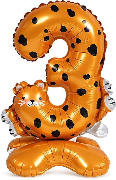 Fienosa Folieballon Cijfer 3 Luipaard - Feestversiering - 56 cm - Verjaardag Ballon - Dieren Cijferballon - Lucht & Helium