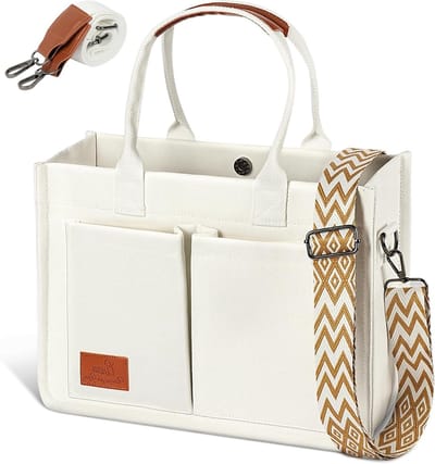 Grote Canvas Tote Bag voor Vrouwen met Laptop Compartment, Schouderbanden en Handvatten voor School, Werk en Reizen - Zwart