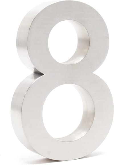 Huisnummer 8 - Adrescijfer - Voorgevel Verfraaien - 3D Design Roestvrij - 20 cm Hoog - Zilverkleurig