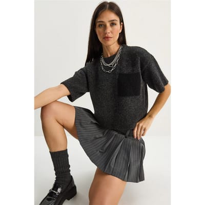 Oversized Crew Neck Gebreide Trui met Zak