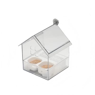 Vogelhuisje met voederbak voor buiten — Transparante voerschaal — Ideaal voor vogelliefhebbers — Geschikt voor balkons, terrassen, schuttingen en meer — Perfect om kanaries, papegaaien en andere vogels te observeren.