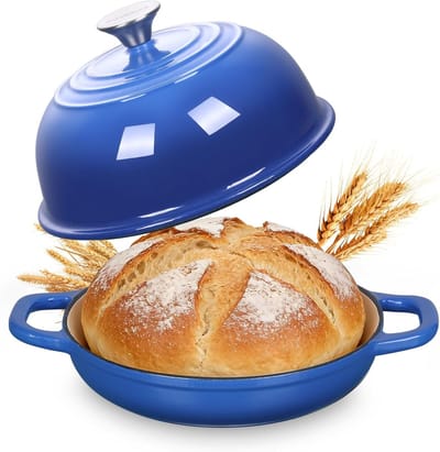 Broodpan met deksel - Gietijzeren pan - Brood bakken - Gelijkmatige warmteverdeling - 4.7 liter - Blauw