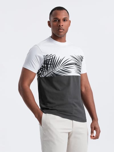 OMBRE T-shirt - Regular Fit - Katoen - Korte Mouw Donkergrijs S