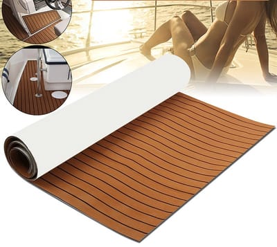 SONNENH Zelfklevende EVA bootvloer 240 x 120 cm - 6 mm - lichtbruin met zwarte lijnen - antislip teaklook