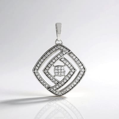 Cavill - Zilveren Hanger 925 Sterling Zilver - 79 Cambodjaanse Zirkonen 0,495 ct - Moderne Geometrische Rhombusvorm - Elegante Kettinghanger
