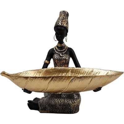 Afrikaanse Zwarte Vrouw Fruit Schaal Hars Huiselijk Gebruik Fruit Schaal Ornamenten Thaise Stijl Tafelblad Opberg Decoraties Duurzaam 28*24.5*18cm