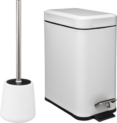 5Five Badkamer/toilet accessoires - WC-borstel en pedaalemmer 5L - wit