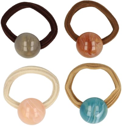 Haarsoires Haarelastieken – Kraal 2cm – Cirkel Ornament – Kunststof – Multicolor Bruin – Set van 4