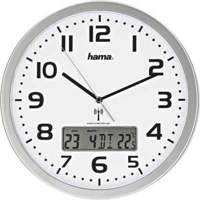 Hama wandklok- Moorea- Datum en temperatuurweergave- Zilver