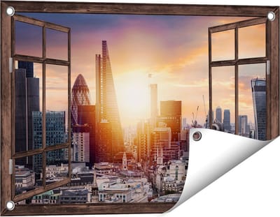 Gards Tuinposter Doorkijk Londen Stad bij Zonsopgang - 60x40 cm - Tuindoek - Tuindecoratie - Wanddecoratie buiten - Tuinschilderij