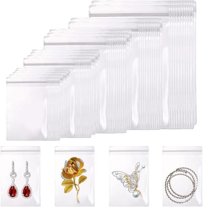 Duidelijke sieradenzakken van PVC met rits - 160 stuks, ideaal voor oorbellen, ringen en kettingen in 5 maten