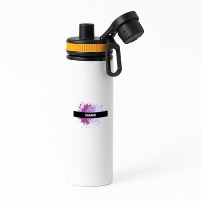 Hacebo® - paarse verfvlek met eigen naam waterfles met draaidop oranje - Kunst - kunstenaars/kunstenaressen - verjaardag - mensen die houden van verven - kunst liefhebbers - cadeau - kado - geschenk - gift - water fles - 850ML