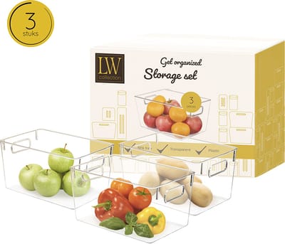 LW Collection Koelkast bakjes 3 stuks - Voorraadbakken koelkast opbergbak groenten - Koelkast organizer - stapelbaar - opbergbakken voor lades, badkamer en keuken - organiser