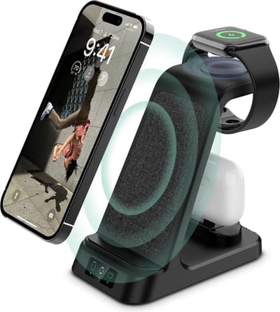 3 in 1 draadloze Oplader 15w X37 - draadloze oplader Geschikt voor iPhone - wireless charger - Oplader Geschikt voor iPhone 14 /13/ 14 pro max - Qi Lader - Geschikt voor iPhone, iWatch, AirPods - Zwart
