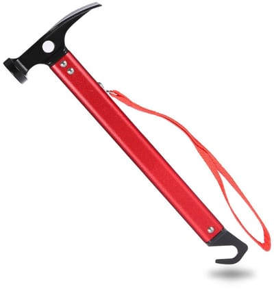 Kampeer Hamer - Tent Hamer - Haringen Verwijderen - Aluminium Handvat - 33 x 13 x 5 cm - Rood