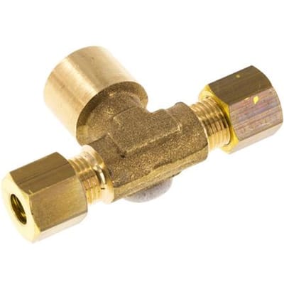 G 1/4'' x 6mm Messing T-stuk Knelfitting 150 Bar DIN EN 1254-2