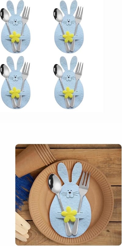 Akyol - Bestekhouder Pasen - 4 stuks - Bestek Hoesjes - Tafel Houders - Paas Decoratie - Versiering - konijn - tafel decoratie pasen - Paasdag - ei - Kippen - bestekhouder dieren