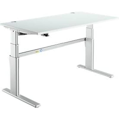 Comfortabele tafel, elektrisch in hoogte verstelbaar, rechthoekig, C-poot, B 1600 x D 800 x H 655-1305 mm, aluminium lichtgrijs/wit RAL 9006