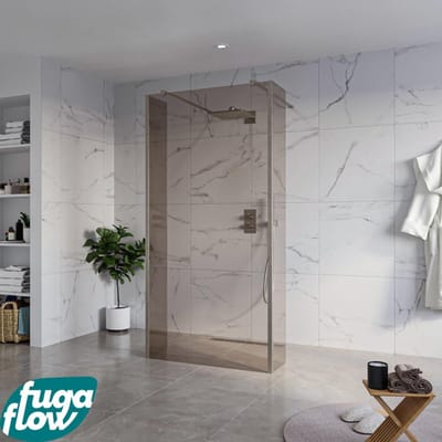 FugaFlow Eccelente Vetro Vrijstaande inloopdouche badkamer - 100x200cm - Rookglas - antikalk - 8mm veiligheidsglas - 2 zijwanden 30cm - met wandarmen en hoekprofielen - Gunmetal -