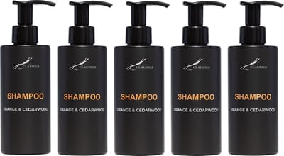 Shampoo Sweet Orange & Cedarwood 300 ml - met pomp - zwarte fles - set van 5 stuks - voordeelverpakking - haarverzorging