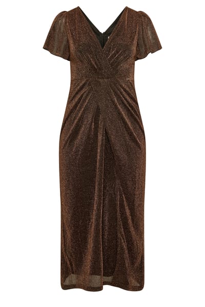 Yours London Gouden Metallic Wikkeljurk Size 42