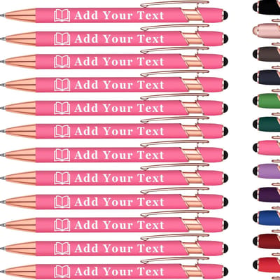 Gepersonaliseerde pennen - Bedrukte balpennen - Zakelijk schrijven - Met stylus tip - 12 kleuren - Roze