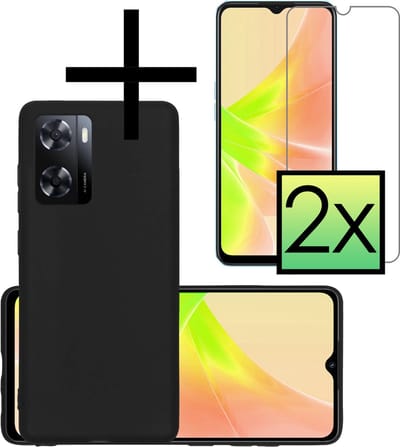 Hoesje - Met 2x Screenprotector - Geschikt voor OPPO A57 - Sterk & Shockproof - Back Cover - Siliconen Case - Telefoon Hoes - Zwart